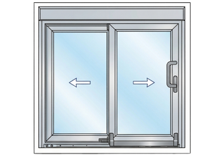 Puerta corredera de dos hojas con cajón Aura Ventanas
